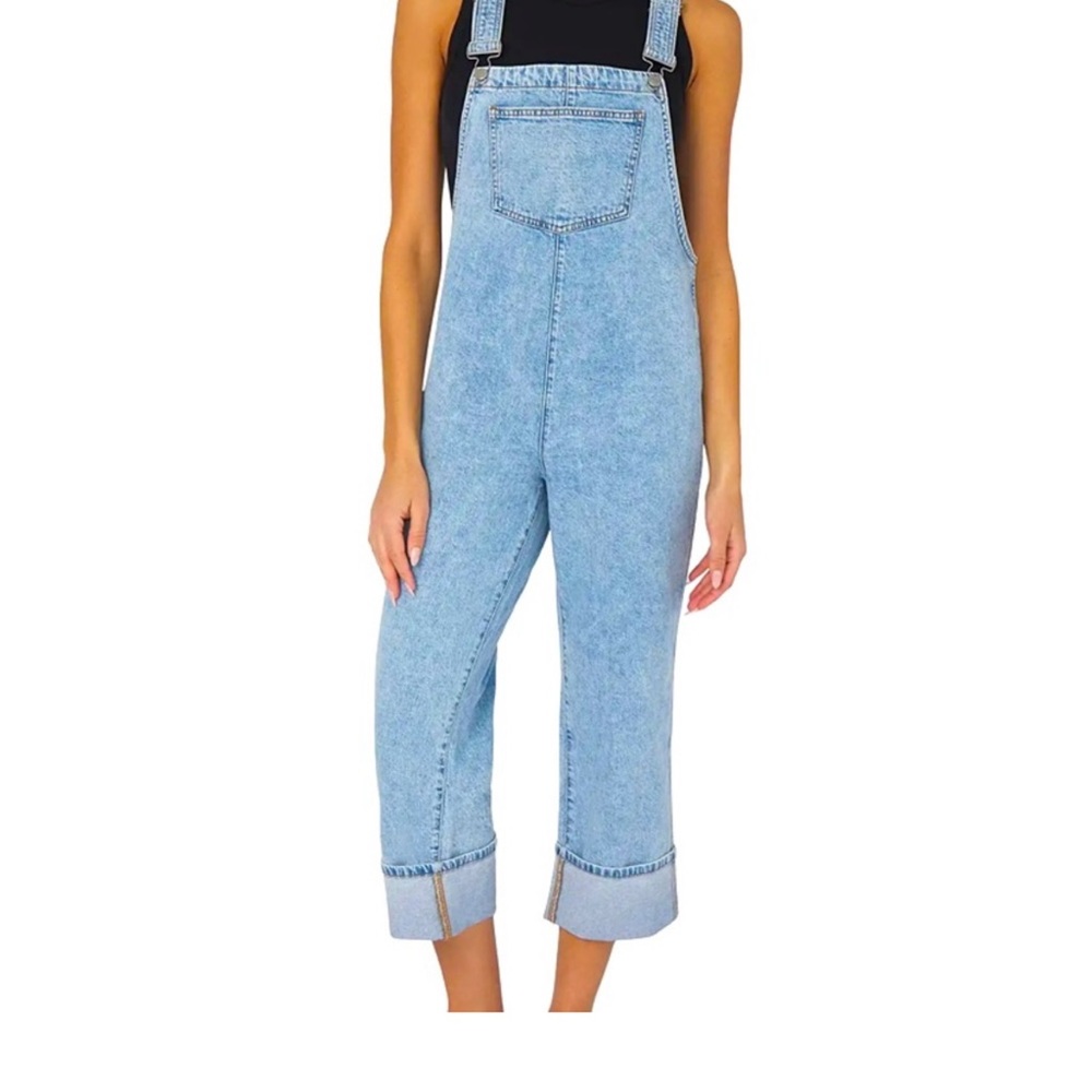 WeWoreWhat Culotte Indigo Denim Cuffed Overalls